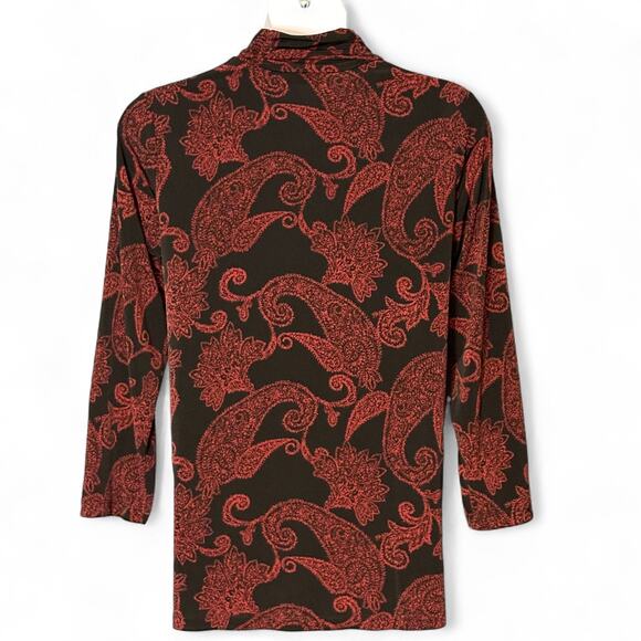 Susan Graver Red Black Paisley Tunic Top Plus Sz 1X Ruched Neck Stretch Holiday - Picture 8 of 9